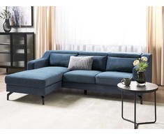 Beliani L formos sofa GLOSLI 4 asmenims, mėlynas šenilinis audinys, dešininė