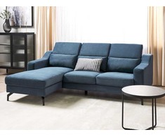 Beliani L formos sofa GLOSLI 4 asmenims, mėlynas šenilinis audinys, dešininė
