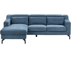 Beliani L formos sofa GLOSLI 4 asmenims, mėlynas šenilinis audinys, dešininė