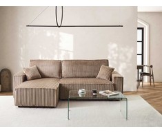 Beliani Išskleidžiama 3 vietų kampinė sofa ABACKA, velvetas, šviesiai ruda, su patalynės dėže, dešininė