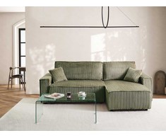 Sofa Beliani Išskleidžiamas kampas 3 asmenims ABACKA, velvetinis, žalias, su daiktadėže, kairinis