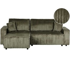 Beliani Išskleidžiamas trijų vietų kampinė sofa ABACKA, velvetinis, žalias, su daiktadėže, dešininė