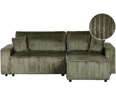 Sofa Beliani Išskleidžiamas kampas 3 asmenims ABACKA, velvetinis, žalias, su daiktadėže, kairinis