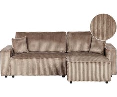 Beliani Išskleidžiama 3 vietų kampinė sofa ABACKA iš velveto, šviesiai ruda, su patalynės dėže, kairinė