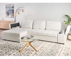 Beliani Išskleidžiama 3 vietų kampinė sofa HRISEY Boucle balta su daiktadėže, dešininė
