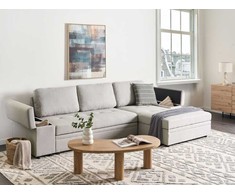 Sofa Beliani Išskleidžiamas kampas HRISEY Boucle Baltos spalvos su daiktadėže kairinis