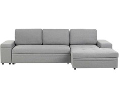 Sofa Beliani Išskleidžiamas kampas HRISEY, 3 vietų, sintetinis linas, pilkas su daiktadėže, kairinis