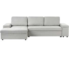 Beliani Išskleidžiama kampinė sofa HRISEY, 3 vietų, sintetinio lino audinys, šviesiai pilka, su daiktadėže, dešininė