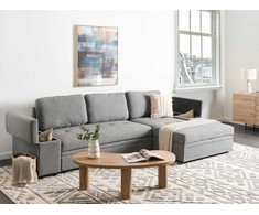 Sofa Beliani Išskleidžiamas kampas HRISEY, 3 vietų, sintetinis linas, pilkas su daiktadėže, kairinis