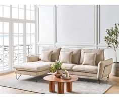 Beliani Trivietė kampinė sofa SERSAN šenilo audinio, smėlio spalvos, dešininė