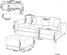 Sofa Beliani Kampas 5 asmenims OSLO, natūrali oda, juodas su otomane, kairinis