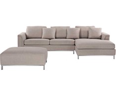 Beliani 5-vietė kampinė sofa OSLO, smėlio spalvos, su pufu, dešininė