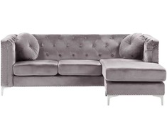 Beliani Trivietė kampinė sofa FLEN, veliūrinė, pilka, L-formos