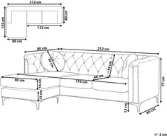 Beliani Trivietė kampinė sofa FLEN veliūrinė pilka