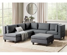 Beliani 5 vietų modulinė sofa UNSTAD Kairinė tamsiai pilka su otomane