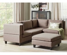 Beliani Modulinė 4 vietų sofa UNSTAD kairinė ruda su pufu