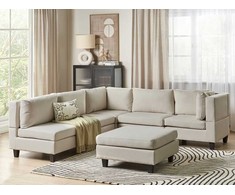 Beliani 5 vietų modulinė sofa UNSTAD kairinė, šviesiai smėlio spalvos su pufu
