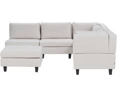Beliani 5 vietų modulinė sofa UNSTAD kairinė, šviesiai smėlio spalvos su pufu