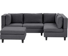 Beliani Modulinė 4 vietų sofa UNSTAD kairinė tamsiai pilka su pufu