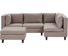 Beliani Modulinė 4 vietų sofa UNSTAD kairinė ruda su pufu