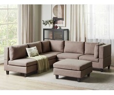 Beliani Modulinė 5 vietų sofa UNSTAD Kairinė Ruda su otomane