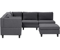 Beliani Penkių vietų modulinė sofa UNSTAD dešininė, tamsiai pilka su pufu