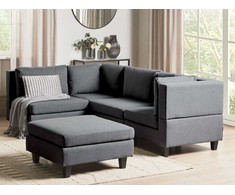 Beliani Modulinė kampinė sofa 4 asmenims UNSTAD dešininė tamsiai pilka su otomanu