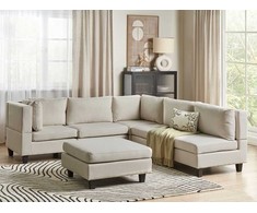 Beliani 5 vietų modulinė kampinė sofa UNSTAD Dešininė Šviesiai smėlio spalvos su otomanu