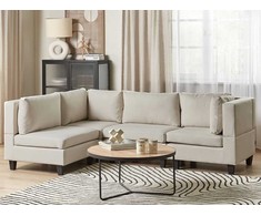 Beliani 4 vietų modulinė sofa UNSTAD Dešininė Šviesiai smėlio spalvos