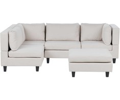 Beliani Modulinė 4 vietų kampinė sofa UNSTAD, dešininė, šviesiai smėlio spalvos, su otomane