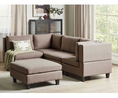Beliani 4 vietų modulinė kampinė sofa UNSTAD dešininė, ruda su otomanu
