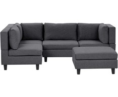 Beliani Modulinė kampinė sofa 4 asmenims UNSTAD dešininė tamsiai pilka su otomanu