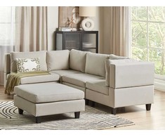 Beliani Modulinė 4 vietų kampinė sofa UNSTAD, dešininė, šviesiai smėlio spalvos, su otomane