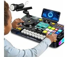DJ Mixer su mikrofonu – vaikų DJ pultas su pianino klaviatūra, Bluetooth ir DJ turntable muzikos žaislas