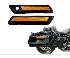 Geltonų atšvaistų komplektas ant Harley Touring 2014-2023 šoninių daiktadėžių