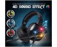 Žaidimų ausinės ONIKUMA GAMING K6 su RGB besikeičiančiomis spalvomis. 3D HD STERIO GARSAS