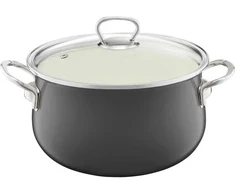 Emaliuotas puodas su dangteliu Pyza 18 cm tamsiai pilka EMALIA OLKUSZ