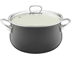 Emaliuotas puodas su dangteliu Pyza 16 cm tamsiai pilka EMALIA OLKUSZ