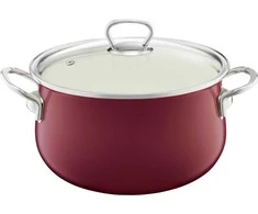 Puodas emaliowany su pokrywą Pyza 16 cm bordinė EMALIA OLKUSZ