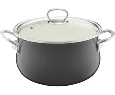 Emaliuotas puodas su dangteliu Pyza 14 cm tamsiai pilka EMALIA OLKUSZ