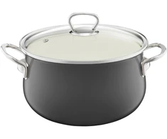 Emaliuotas puodas su dangteliu Pyza 18 cm tamsiai pilka EMALIA OLKUSZ