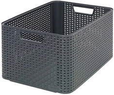Plastikinis krepšys CURVER RATTAN STYLE, L, tam. pilkos sp., 44 x 33 x 23 cm, 30 l