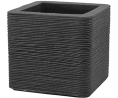 Kvadratinis sodo vazonas 30 x 30 cm Kubus grioveliais antracito PATIO