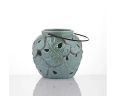 Myhome Keraminis žibintas Tropic 13 x 13 x 12,2 cm žalia MANO NAMAI
