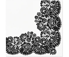 Paw Lacy Frame Juodos popierinės servetėlės 33 x 33 cm 20 vnt