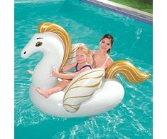 Bestway Pripučiamas plaukiojimo plaustas PEGASUS, 62.5" x 43"/1.59m x 1.09m, baltos/auksinės spalvos