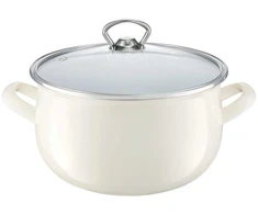 Puodas emaliowany Garden su dangteliu 16 cm / 2,2 l kreminė AMBITION