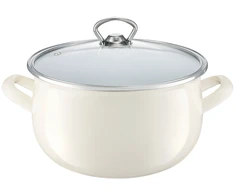 Puodas emaliowany Garden su dangteliu 16 cm / 2,2 l kreminė AMBITION