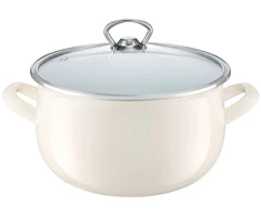 Puodas emaliowany Garden su dangteliu 18 cm / 3,1 l kreminė AMBITION