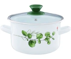 Puodas emaliowany su dangteliu Eukaliptus 16 cm 2 l EMALIA OLKUSZ